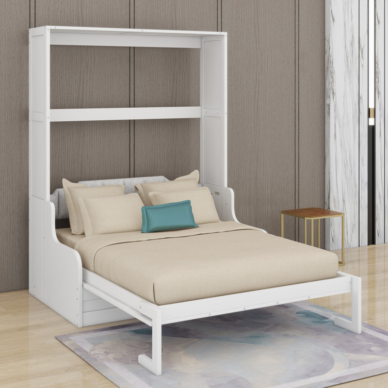 Grand lit escamotable mural avec coussin, Blanc