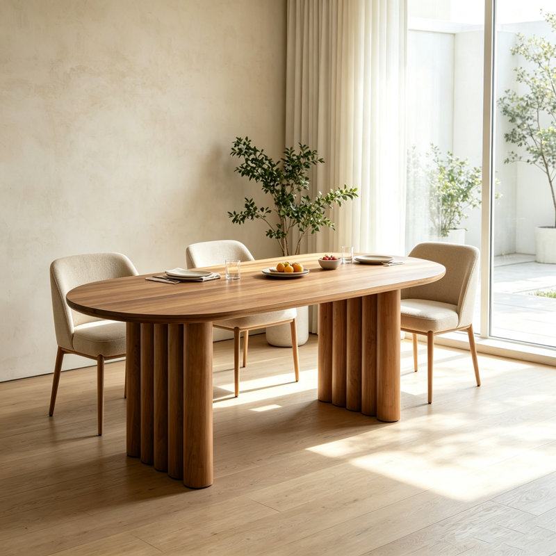 Table de salle à manger moderne ovale en panneau de fibres à densité moyenne de 65,35 po, table de cuisine brune avec pieds cylindriques, table de salle à manger spacieuse pour 4 personnes, meubles de style Mid-Century pour la salle à manger, table de cuisine robuste facile à nettoyer