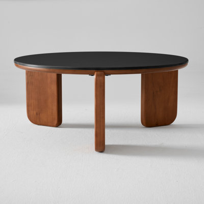 31.5"W Modern Coffee Table with Sintered Stone Round Tabletop and Solid Poplar Legs