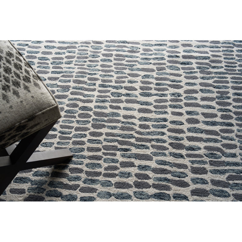 Ink Blot Wool Area Rug in Black/Gray, Rectangle 9' x 12'