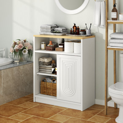 Freestanding Bathroom Storage Cabinet with 3 Drawers & 1 Sliding Door, Floor Cabinet with Adjustable Shelves for Bathroom, Entryway, White