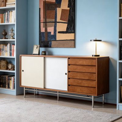 Buffet en bois massif à couleur rétro Retro | Rangement de grande capacité