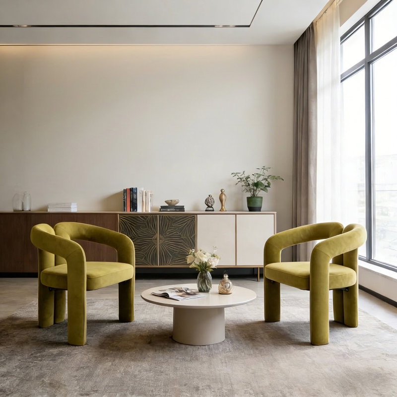 Élégant ensemble de 2 fauteuils rembourrés pour salle de réception et salle à manger, Vert olive