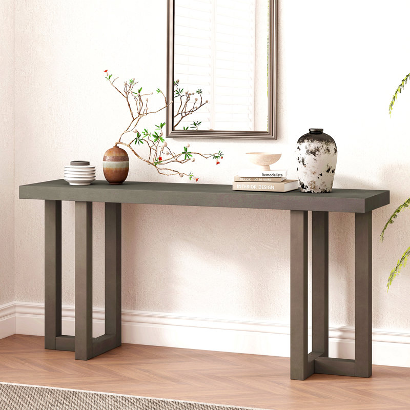 Console Table With Solid Pine Legs, Light Gray