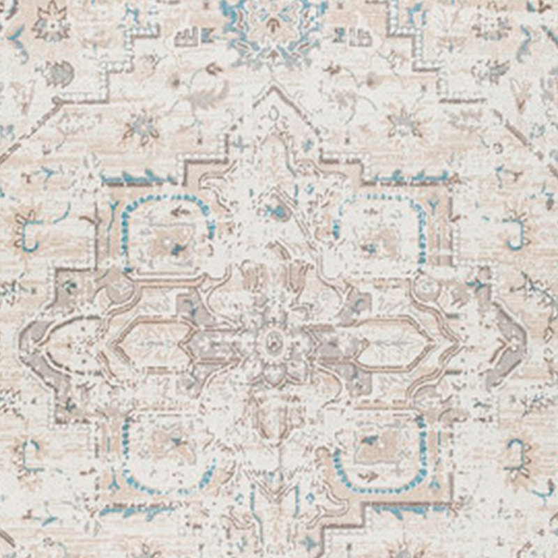 Tapis moyen 7 x 5 en tissu doux, motif médaillon, bleu crème, Rectangle 5 pi 3 po x 7 pi