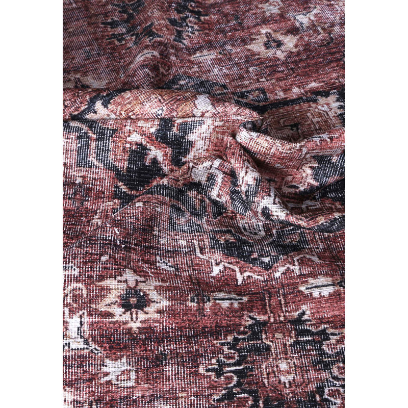Tapis terre cuite délavé rétro Glendal, Rectangle 8 pi 8 po x 12 pi