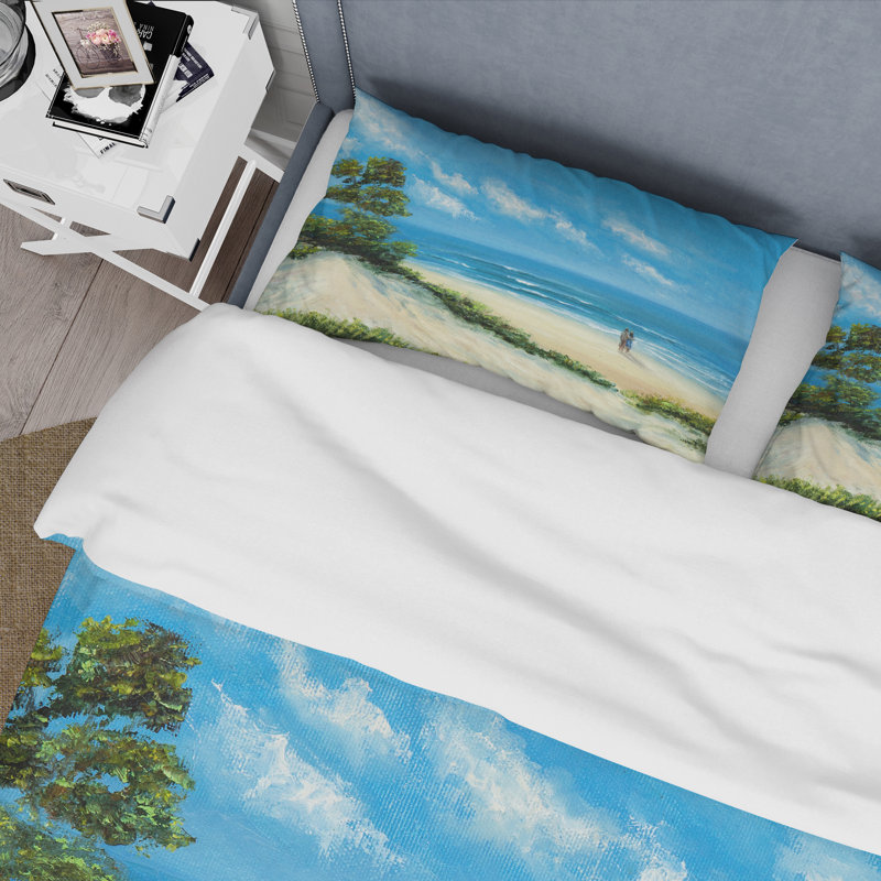 Couple à la plage - Ensemble de housse de couette nautique et côtier - Polyester en microfibre