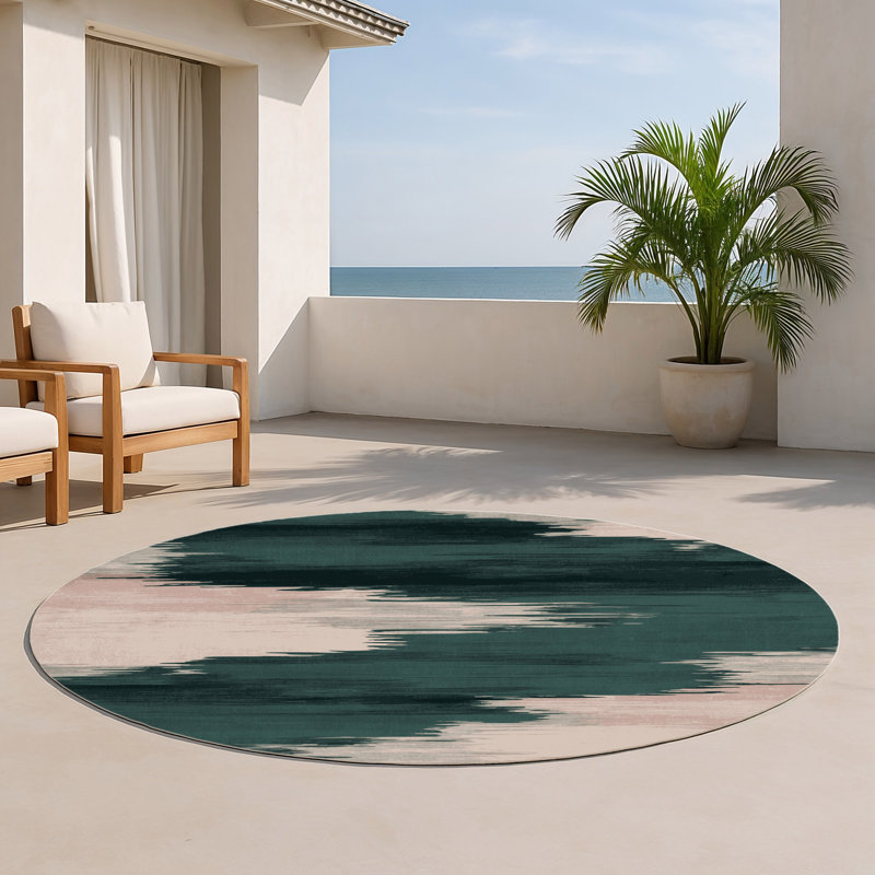 Watercolor Grey Indoor and Outdoor Area Rug, Round 5'