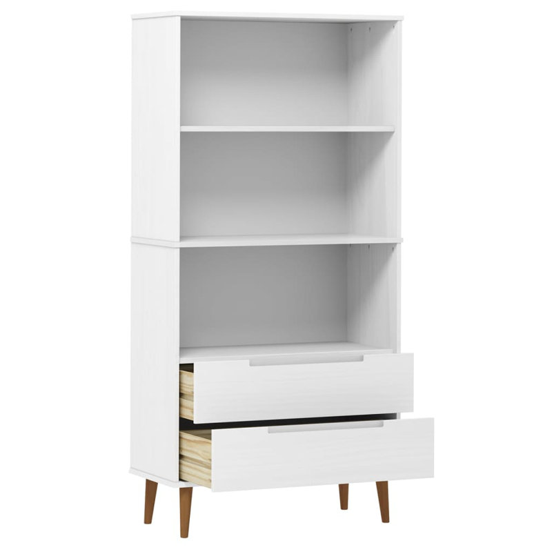 Dowe Solid Wood Bookcase, (3 Shelves) 170.5cm H x 85cm W x 35cm D, White