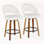 Ensemble de 2 tabourets de comptoir à hauteur fixe, structure en bois de noyer avec similicuir blanc et repose-pieds en métal noir-448044657-448044656