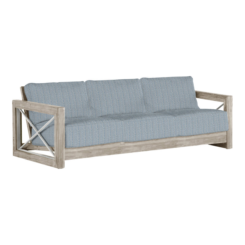 Malta Teak Outdoor Sofa, Oyster Teak/Brushed Stainless, Welt + Standard fill, Perigold Posh Sky