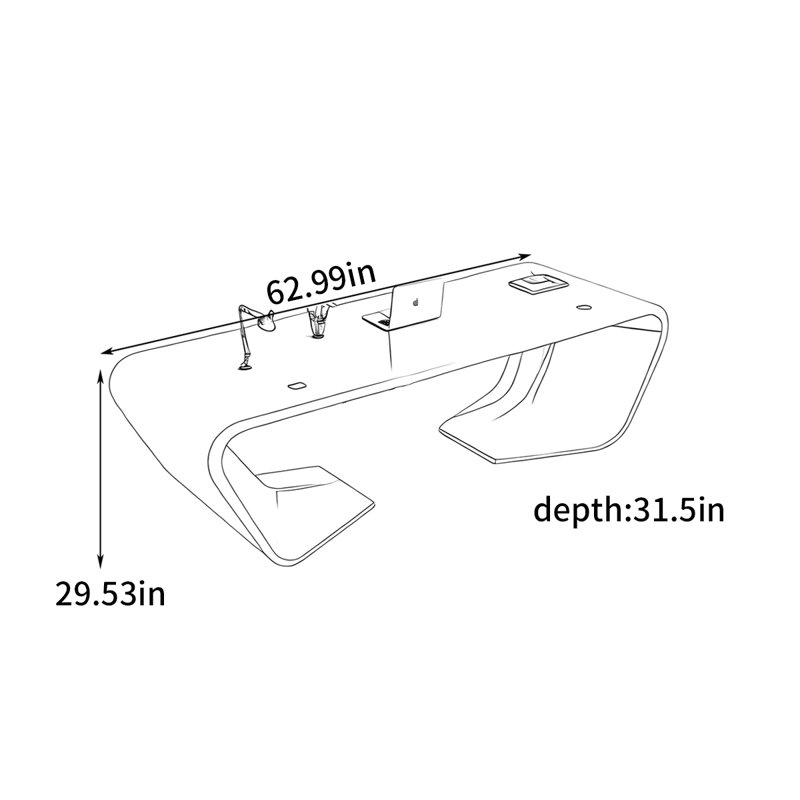 Bureau simple et moderne, H 29,53 po x l 62,99 po x P 31,5 po