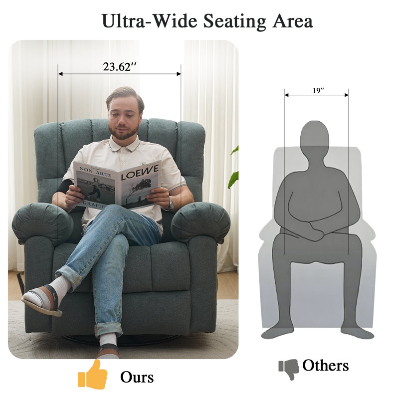 36" Wide Oversized Swivel Recliner Chair with Rocking Function