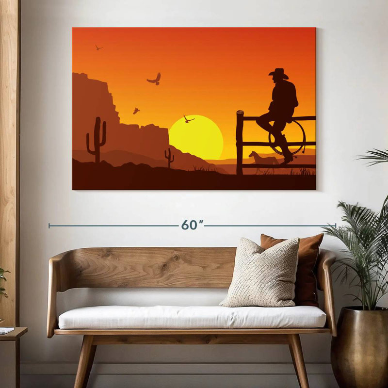 Coucher de soleil Lelar Western Cowboy, H 34 po x l 51 po