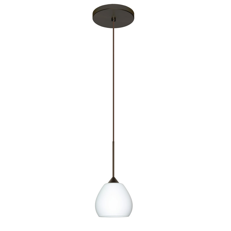 Luminaire suspendu pour dôme simple 1 lumières Muehlebach, Opale matte, Bronze, DEL
