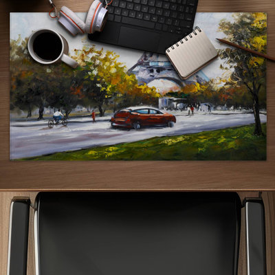 Driving near the eiffel tower - 14.00"x24.25" Desk mat