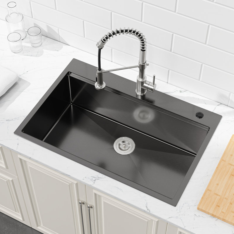 30X22 Inch Stainless Steel Kitchen Sink - Nano Gray, Handmade Single Bowl With Sound Dampening Coating And Fast Outflow Gray 30" X 22", Handcrafted 304 Proof Layer Streamlined Draining Capacity
