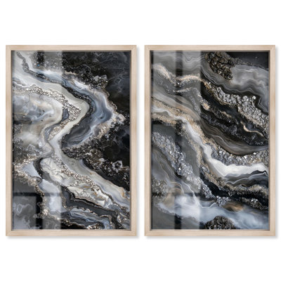 Ethereal Blooms Duo Shadowbox Print Sage Gold Wall Art Set by Art Remedy, Black Frame, 10 x 15