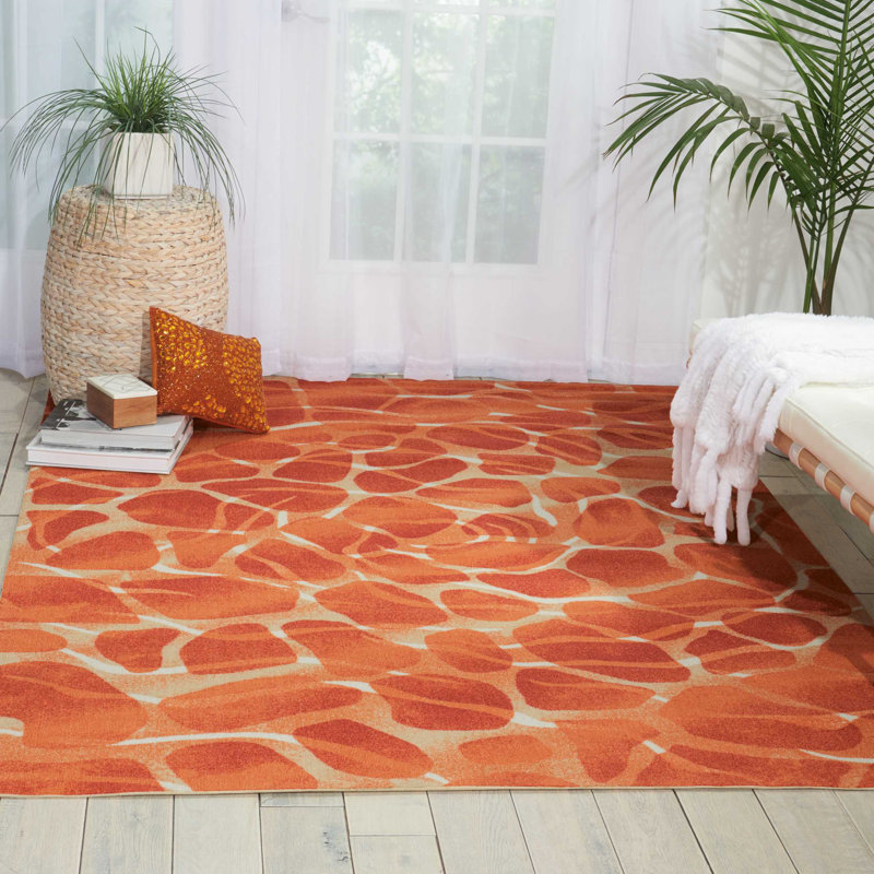 Tapis orange traditionnel Ermelinda, Rectangle 5 pi 3 po x 7 pi 5 po