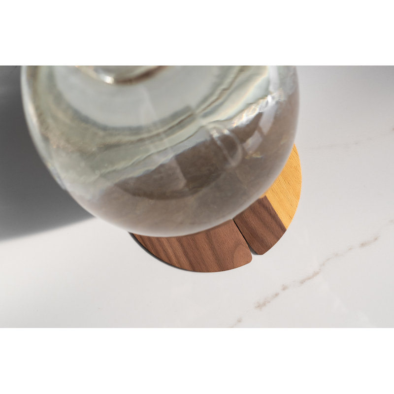 Nelumbo Wood Round 1 Piece Coaster, Brown/Yellow