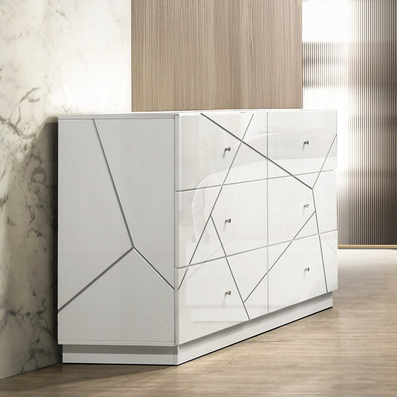 Commode de style blanc ultra moderne avec 6 tiroirs et lignes en relief