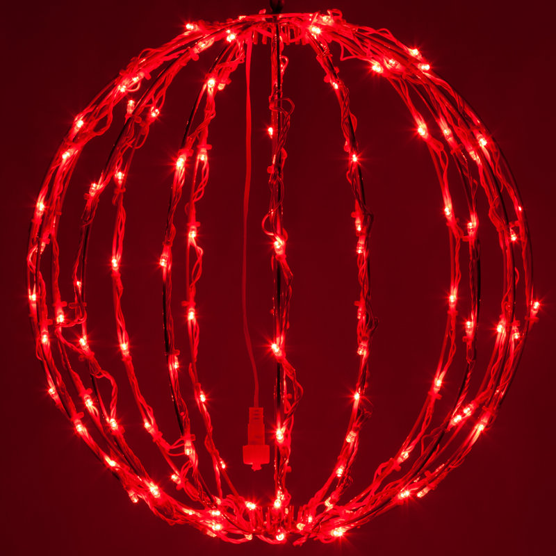 Fold-Flat LED Metal Lighted Outdoor Decoration, 16" H x 16" W x 16" D, Red