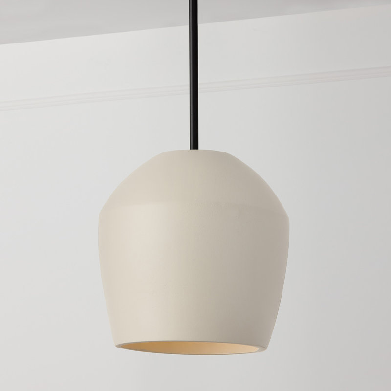 12.5" W x 14" H 1-Light Handcrafted Terracotta Pendant in Matte Black, Terracotta Ivory
