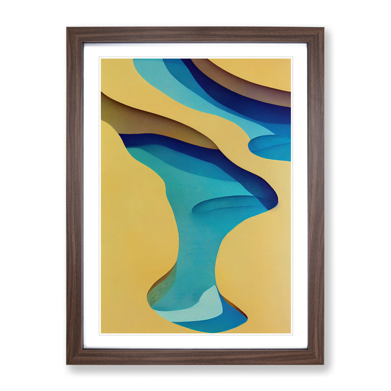 Beach Abstract No.2 - Wall Art, 34cm H x 25cm W x 2cm D, Walnut Framed, White