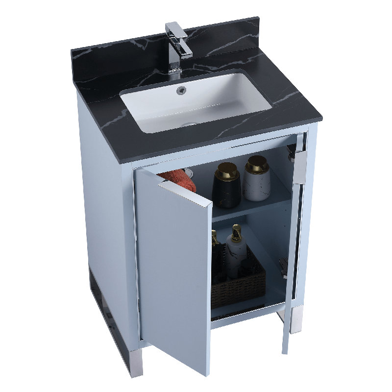 24'' Single Bathroom Vanity with Stone Top, Chrome, Pastel Blue