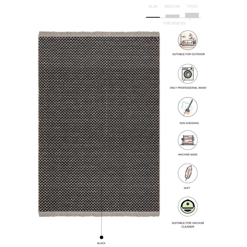 Tapis noir en jute / sisal Marqies, Rectangle 6 pi 7 po x 9 pi 7 po
