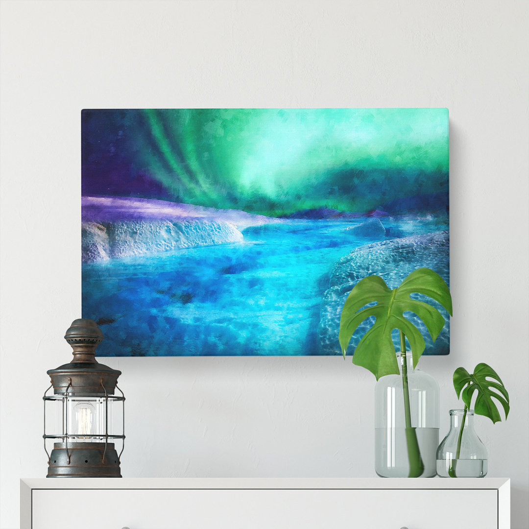 Aurora Borealis At Night Painting - Wrapped Canvas