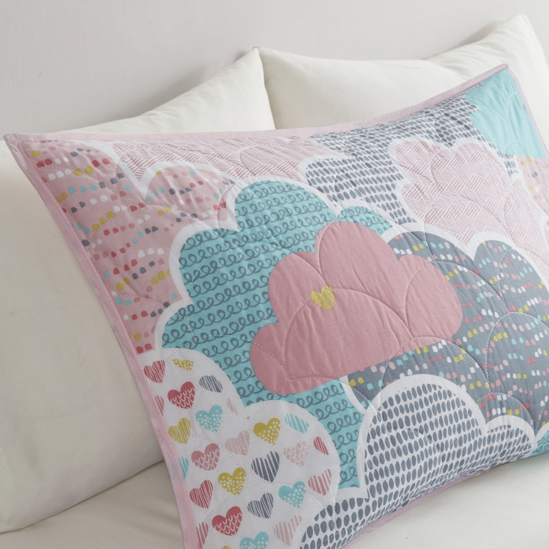 Cloud Hypoallergenic Cotton Reversible Coverlet Set with Throw Pillows, Twin Coverlet+1 Standard Sham+2 Throw Pillow, Pink