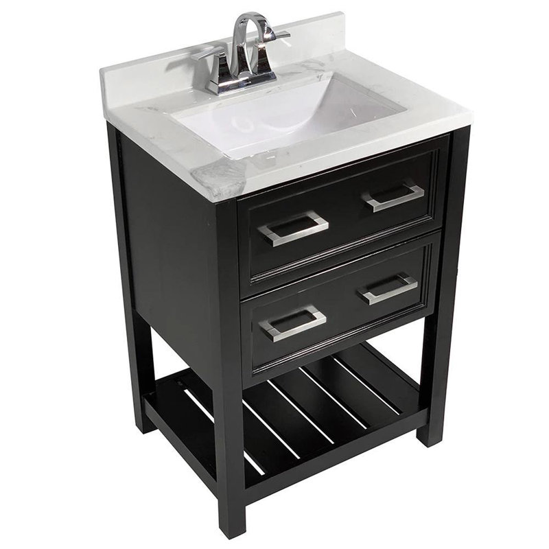Ensemble de meuble-lavabo simple 25 po Milan, Espresso, Marbre de Carrare