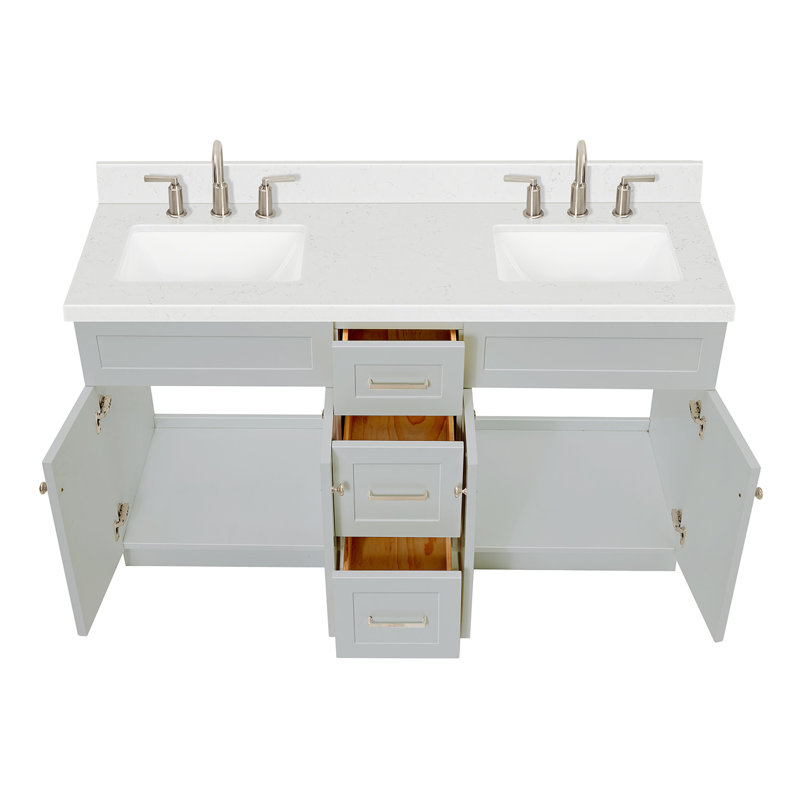 Hamlet 60.25'' Bathroom Vanity with Carrara Quartz Top, Gray