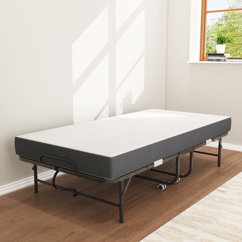 Lit pliant de 75 po de long pour les personnes de grande taille, 5 matelas en mousse à mémoire de forme, capacité de poids de 450 lb, peu encombrant, bureau idéal pour personnes de 75 po et plus, structure en métal de 5 po, pliable et enroulable, rap