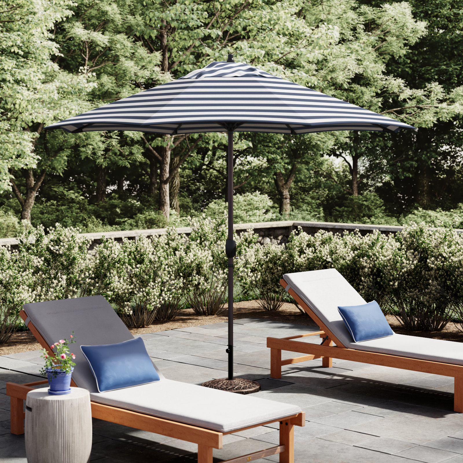 Stevie 108'' Outdoor Umbrella, Navy White Cabana Stripe