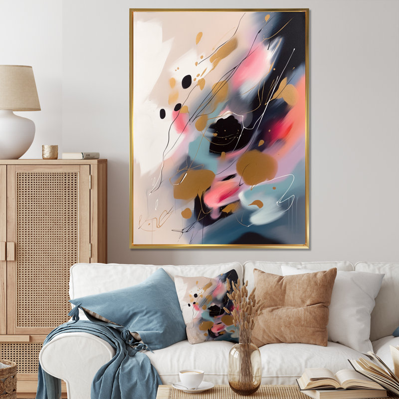 Jaheim " Brushstroke Abstract IV ", 20" H x 12" W x 1" D, Gold Floater Framed