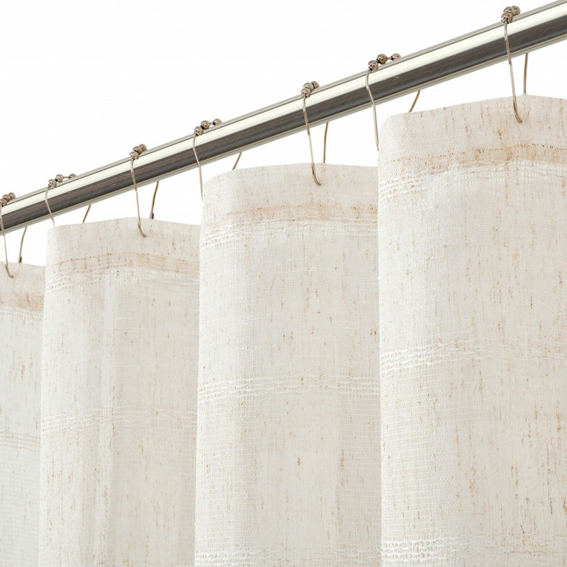 Rideau de douche rayé en polyester brodé, Crème
