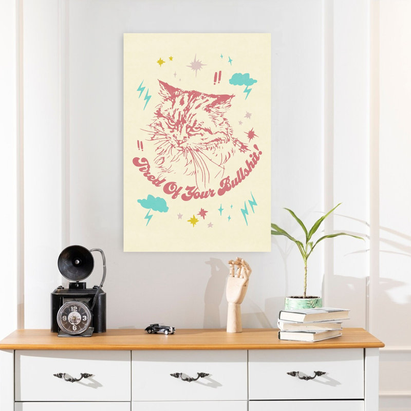 «Grumpy Retro Cat Playful Retro Cat», paysage, art mural, H 24 po x l 16 po