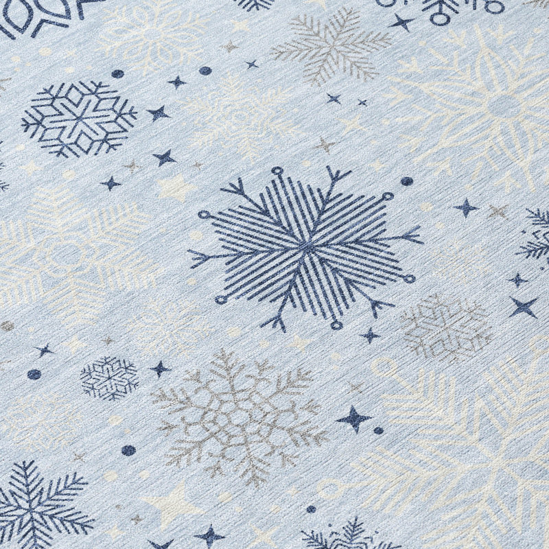 Tapis extérieur lavable flocon de neige bleu ciel, bleu marine et ivoire 3 pi x 5 pi