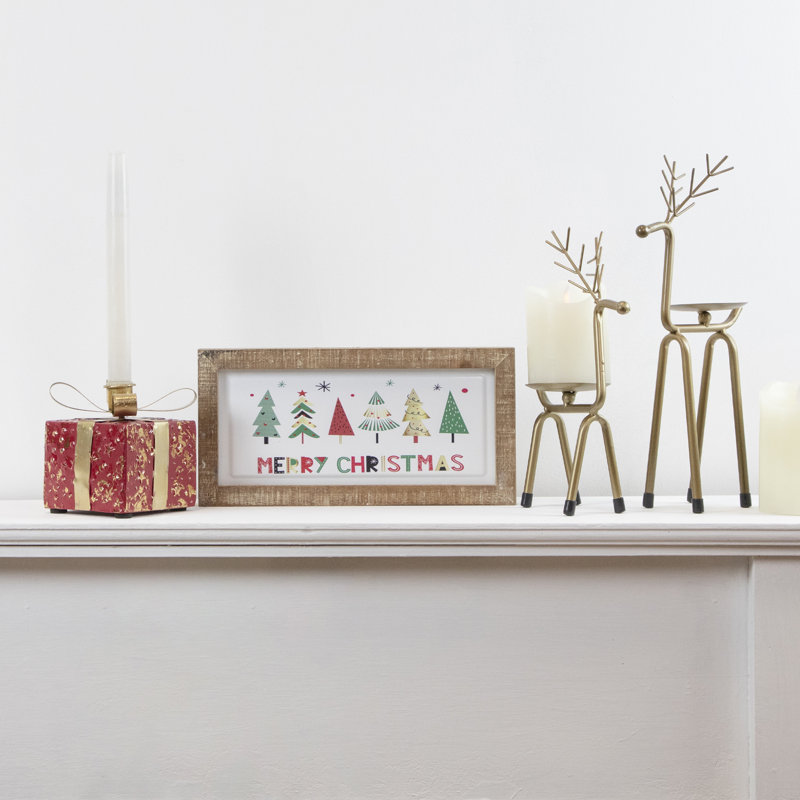 4.5" Red Metal Gift Box Christmas Taper Candle Holder