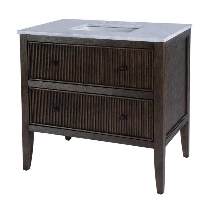 Keaton 36 in. W Marble Top 2 Drawer Bathroom Vanity, Dark Coffee