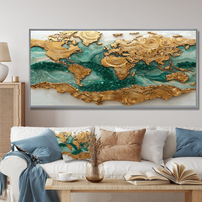 Emerald Crystals World Map Wood Slide I - Art mural carte du monde