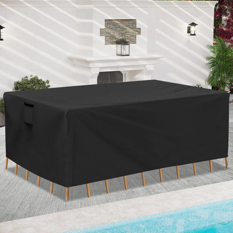 Patio Furniture Cover, Waterproof & Anti-UV Patio Sqaure Table Set Cover, Easy to Use and Care, Black, 28" H x 103" W x 75" D