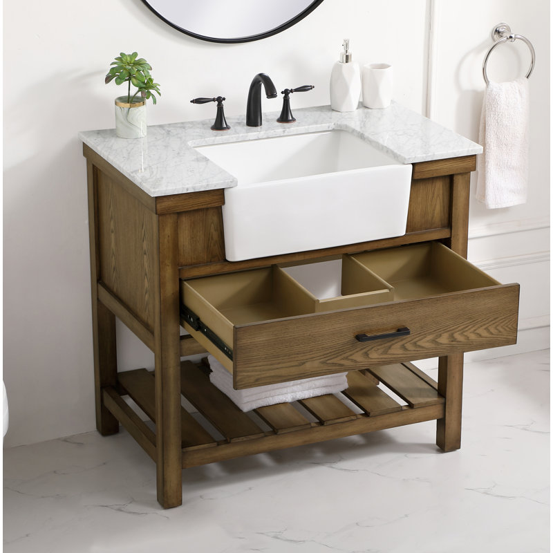 Booneville 36'' Single Bathroom Vanity with Carrara Marble Top, Driftwood