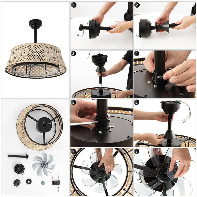 Cressida 23.75" Light Brown and Black Bamboo LED Ceiling Fan with Remote