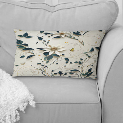 Blanc et bleu sarcelle, lotus zen I - coussin floral en polyester