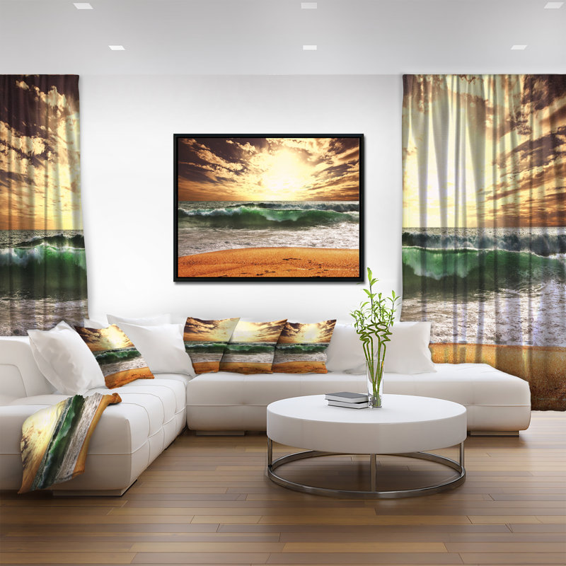 Rage Green Waves at Sunset - reproduction de photo sur toile tendue, H 28 po x l 60 po