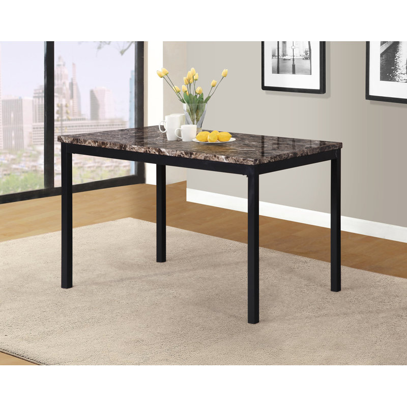 5-Piece Metal Dinette Set With Laminated Faux Marble Top, 4 Chairs, Red/Black, 30"H x 48"L x 30"W, Black