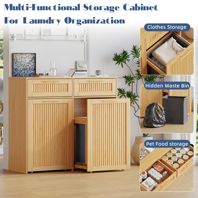 Armoire à linge coulissante avec 2 doublures amovibles et tiroirs, Natural Oak
